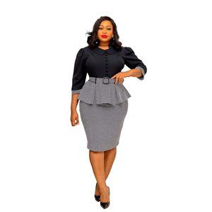 NWT - Black & White Print Fitted Peplum Dress